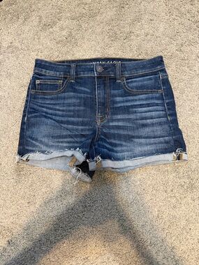 American Eagle Outfitters Dark Blue Rolled Fray Hem Denim Shorts
